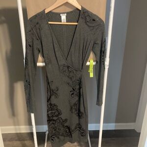 Caché Gray Wrap Sweater Dress
